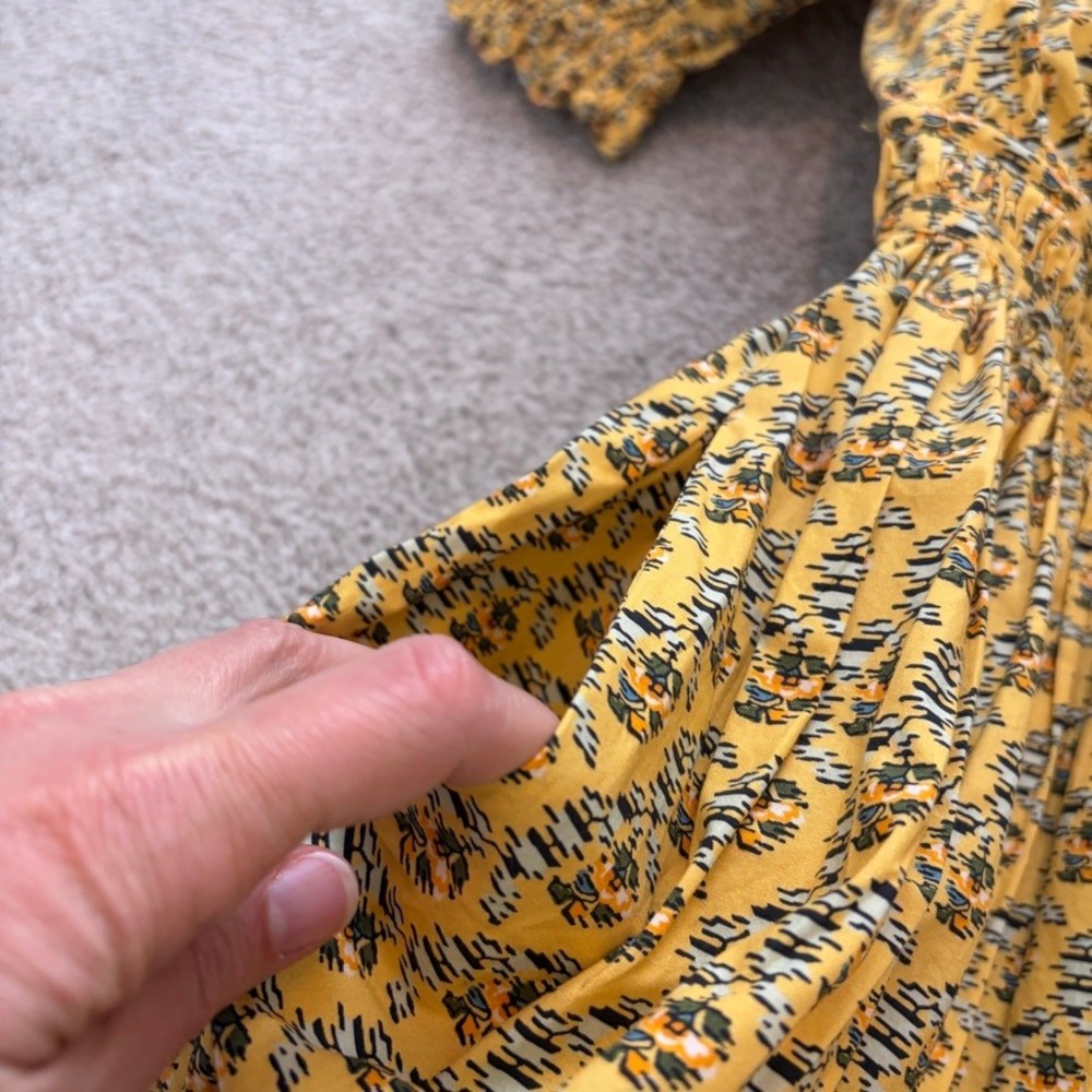 Rhode Anika Mini Dress Womens L Yellow Floral Puff Sleeve Peasant Boho Cottage - Picture 4 of 9